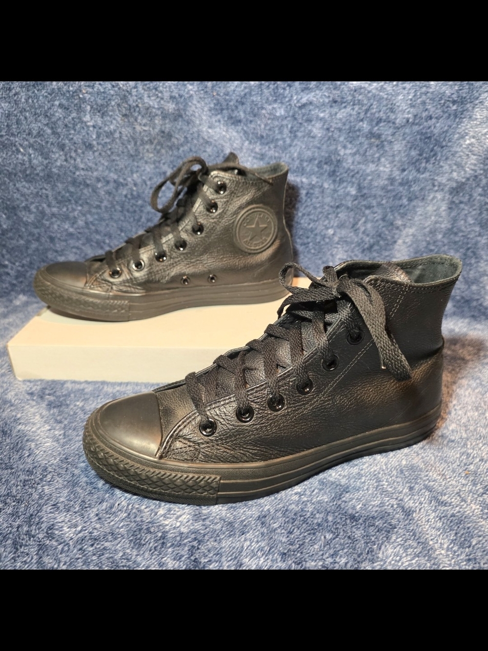 Converse Chuck Taylor All Star Leather High Tops (Black Monochrome) - Picture 2 of 7